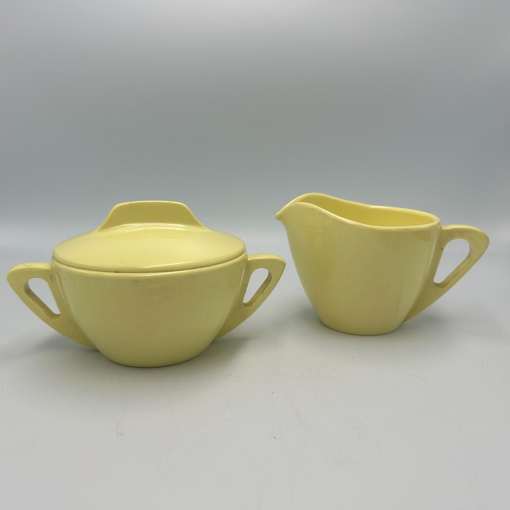 Yellow Melamine PROLON Ware Melmac Sugar Bowl & Creamer MCM 1950s 1960s Vintage